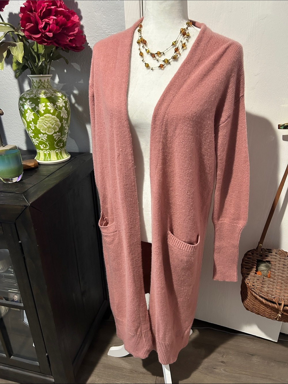 Halogen Dusty Rose Open-Front Long Cardigan